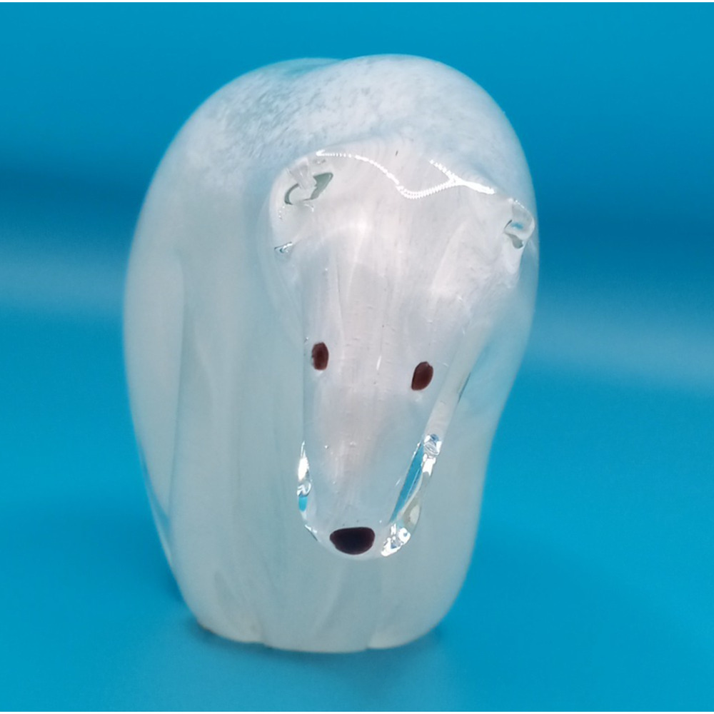 Dynasty Gallery Handcrafted Fused Glass White Polar Bear Paperweight Figurine
